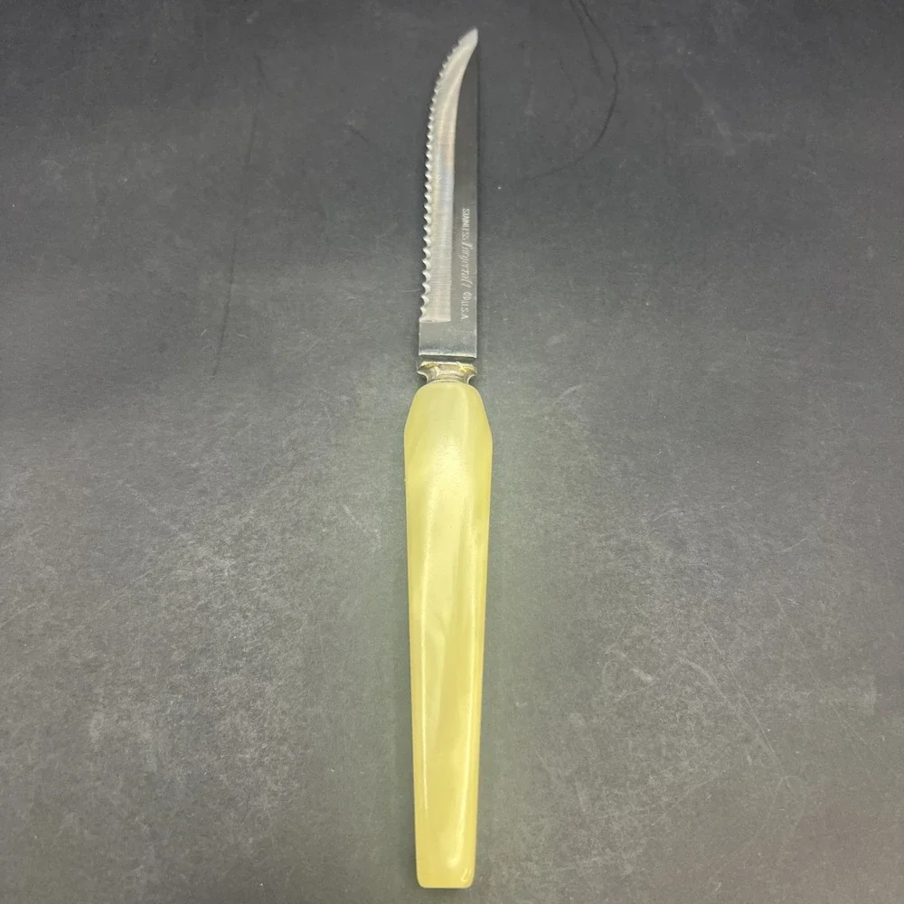 Vintage Forgecraft USA Steak Knife Cream Marbled Pearlized Handle MCM